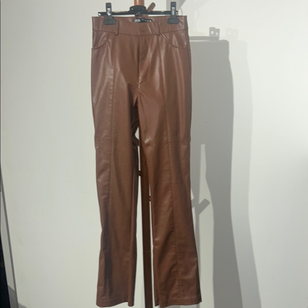 Zara Tan Faux Leather Trousers